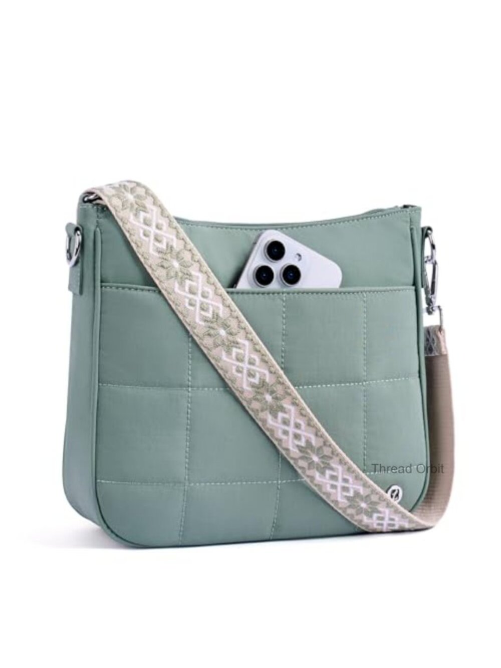Antitheft Quilted Puffer Crossbody Hobo Bag with Guitar Strap